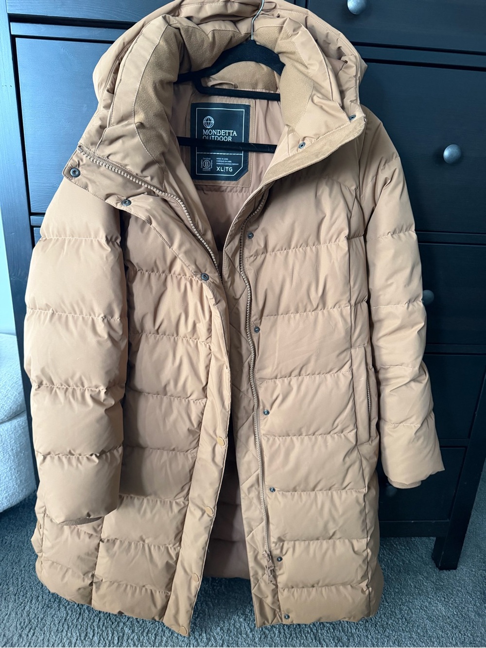 Mondetta Long Tan Quilted Puffer Coat with Hood